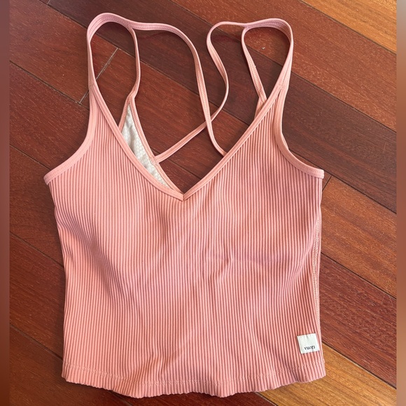 Vuori Tops - Vuori Ribbed Double-Strap V-Neck Tank Top - Dusty Rose